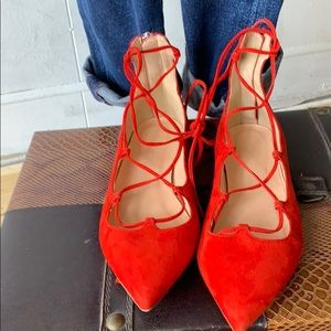 Red suede ballerinas size 6